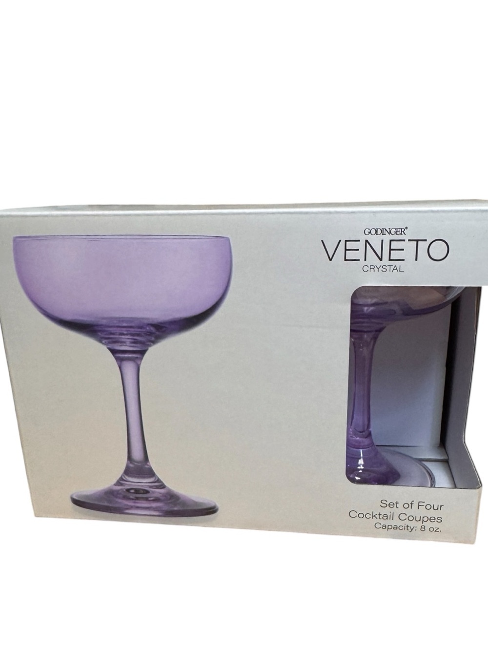 Godinger Veneto Purple Crystal Champagne Coup Glasses - Set of 4